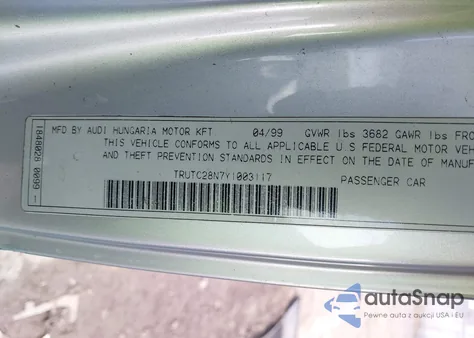 2000 Audi Tt из США, поврежденный, VIN TRUTC28N7Y1003117